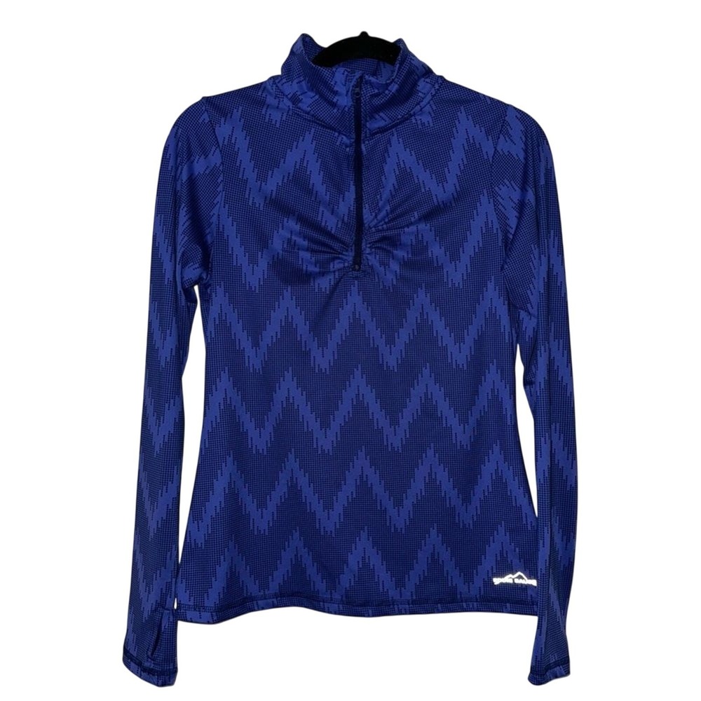 Eddie‎ Bauer Womens S Blue Chevron Quarter Zip Long Sleeve Active Top Gorpcore